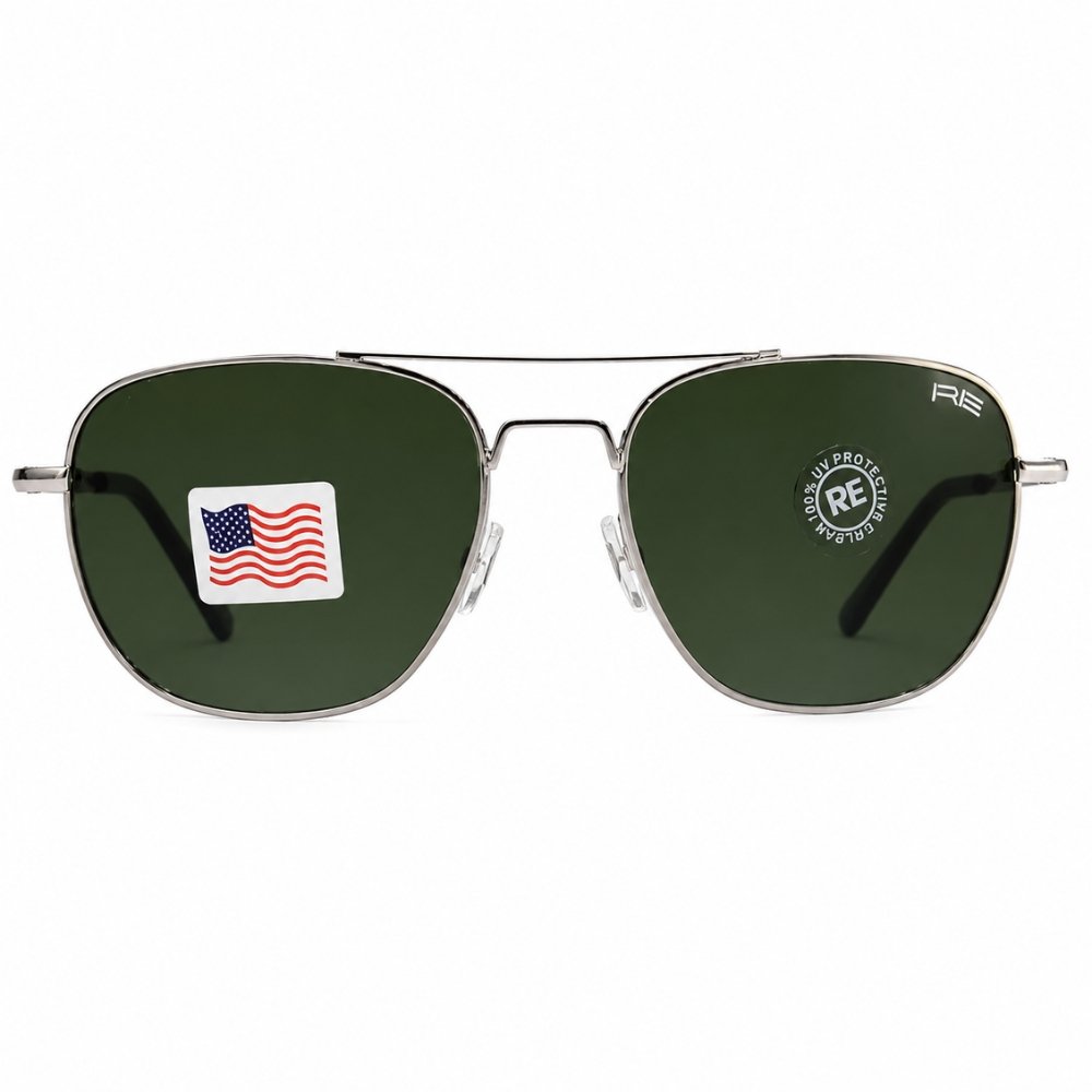 Premium Silver Frame Sunglasses with Green Lenses