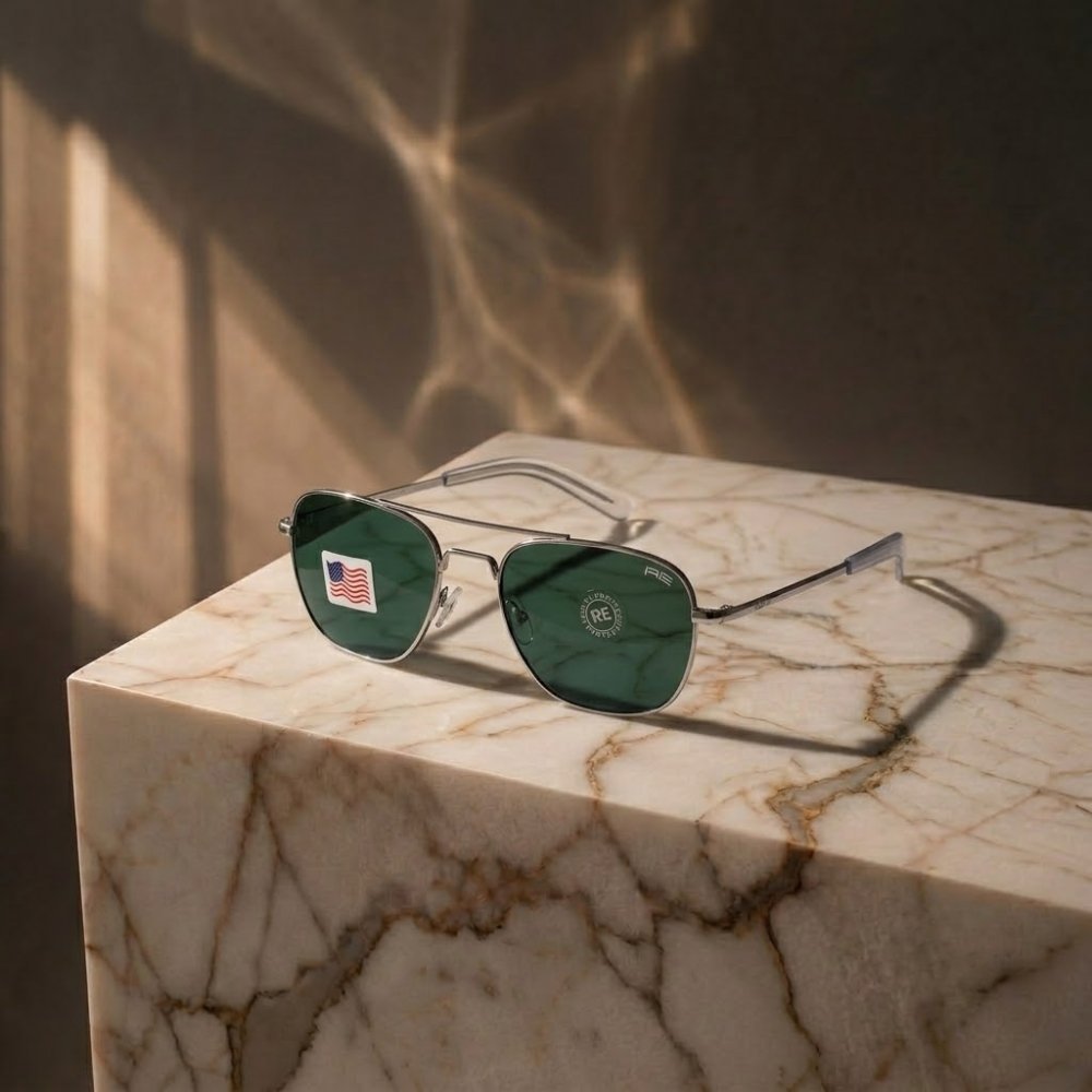 Premium Silver Frame Sunglasses with Green Lenses - Image 2