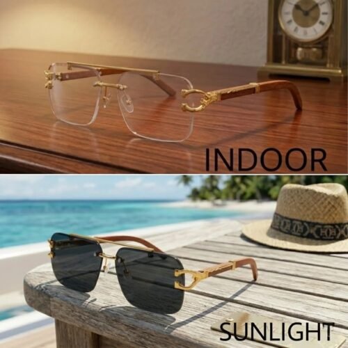 Rimless Photochromic Square Eyeglasses & Sunglasses