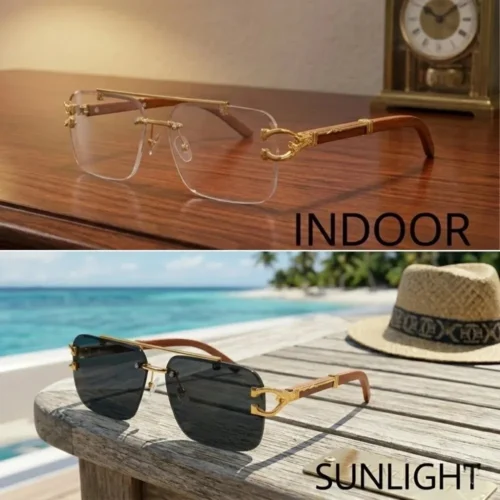 Rimless Photochromic Square Eyeglasses & Sunglasses
