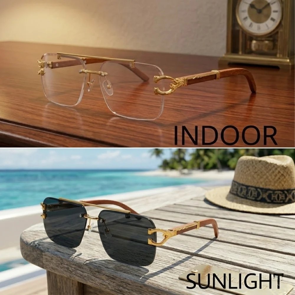 Rimless Photochromic Square Eyeglasses & Sunglasses