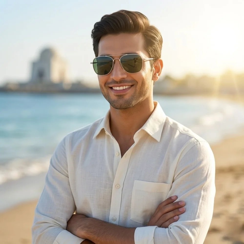 Premium Silver Frame Sunglasses with Green Lenses - Image 3