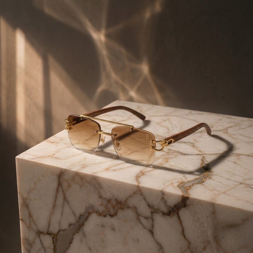 Premium Rimless Square Sunglasses with Gold Frame - Image 5