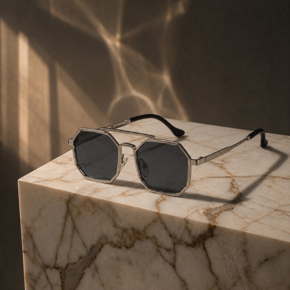 Premium Silver Rectangle Octagon Unisex Sunglasses - Image 2
