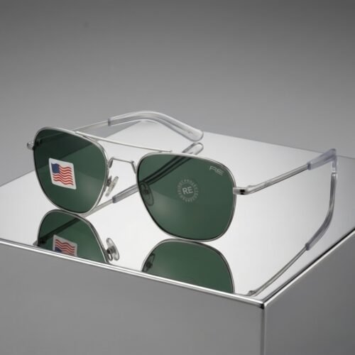 Premium Silver Frame Sunglasses with Green Lenses