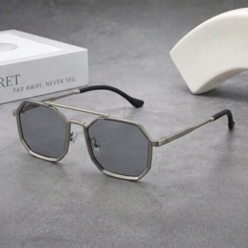 Premium Silver Rectangle Octagon Unisex Sunglasses