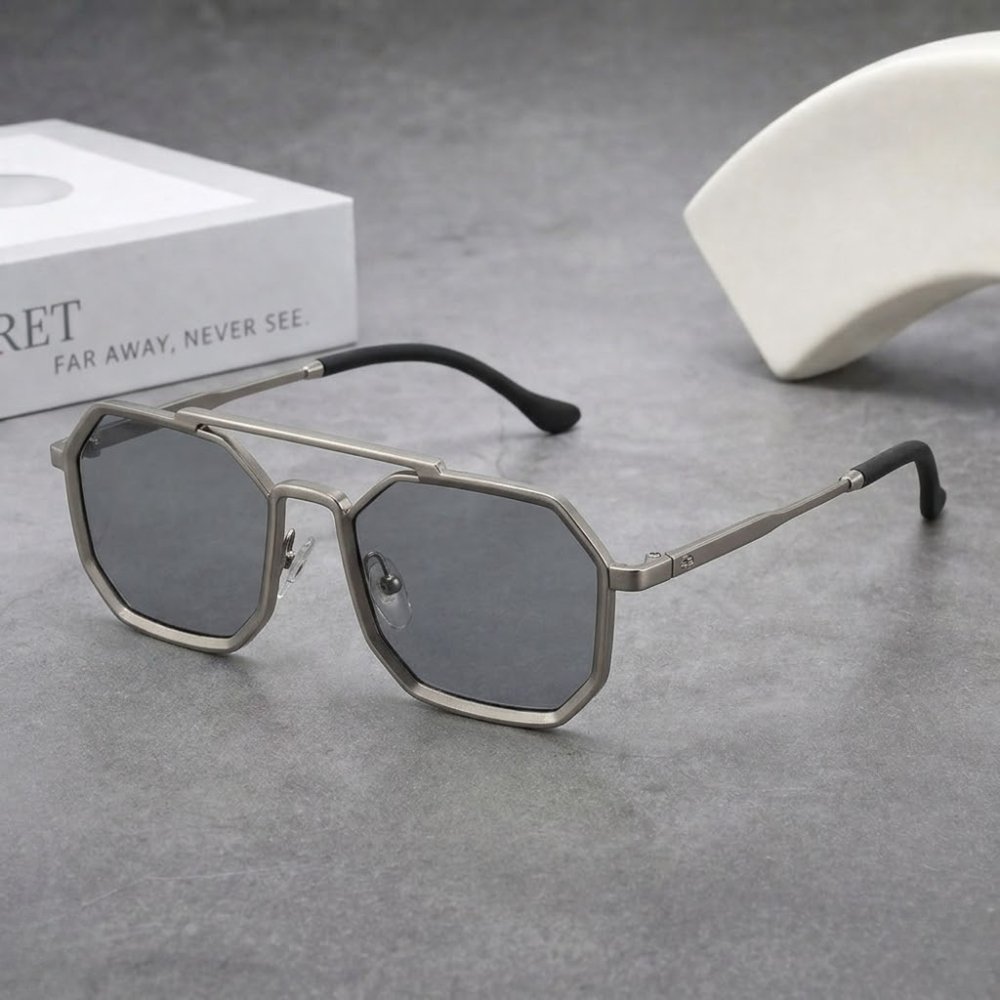 Premium Silver Rectangle Octagon Unisex Sunglasses