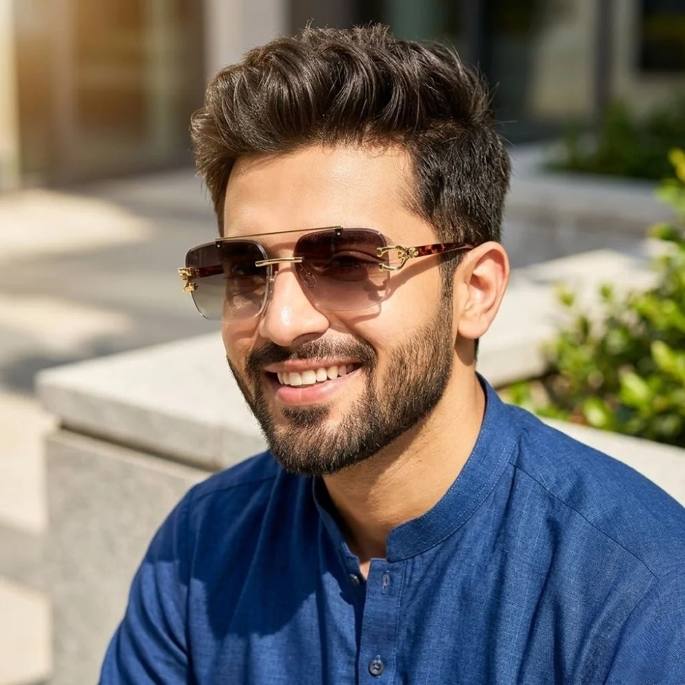 Premium Rimless Square Sunglasses with Gold Frame - Image 3