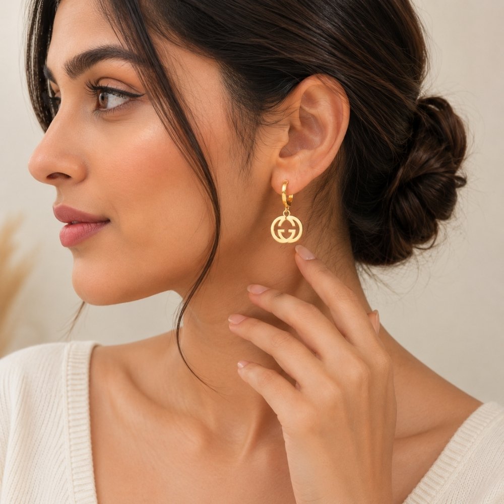Urban Rivaj Brand Inspired Gold Color Dangler Earrings - Image 2
